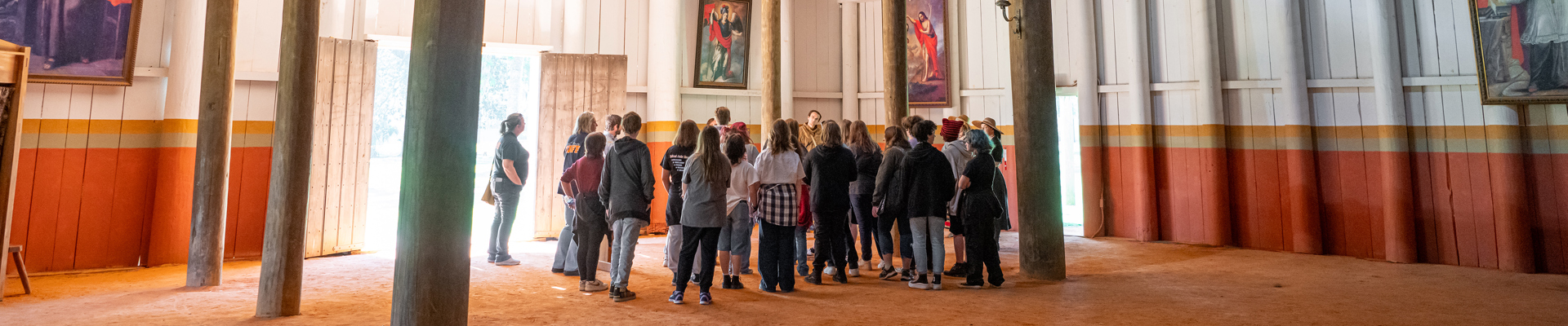 Group visiting the Church at Mission San Luis